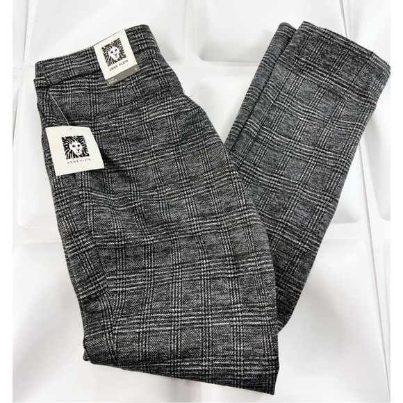 Anne Klein Womens Sz S Gray Black Combo Plaid Knit Slim Ankle Pants Work NEW - Picture 1 of 9